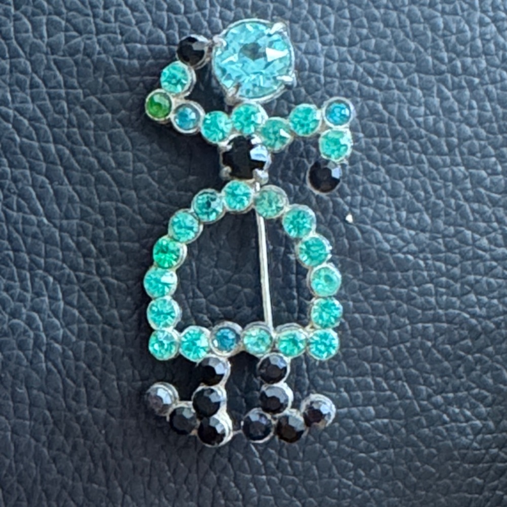 Vintage Coloured Rhinestone Robotic Lady Brooch